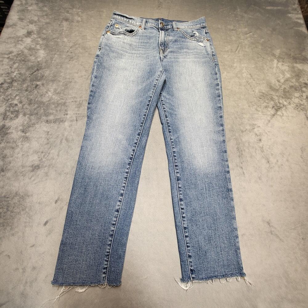 Gap Jeans Womens 26 Blue Girlfriend Mid Rise Ankle Distressed Stretch Denim